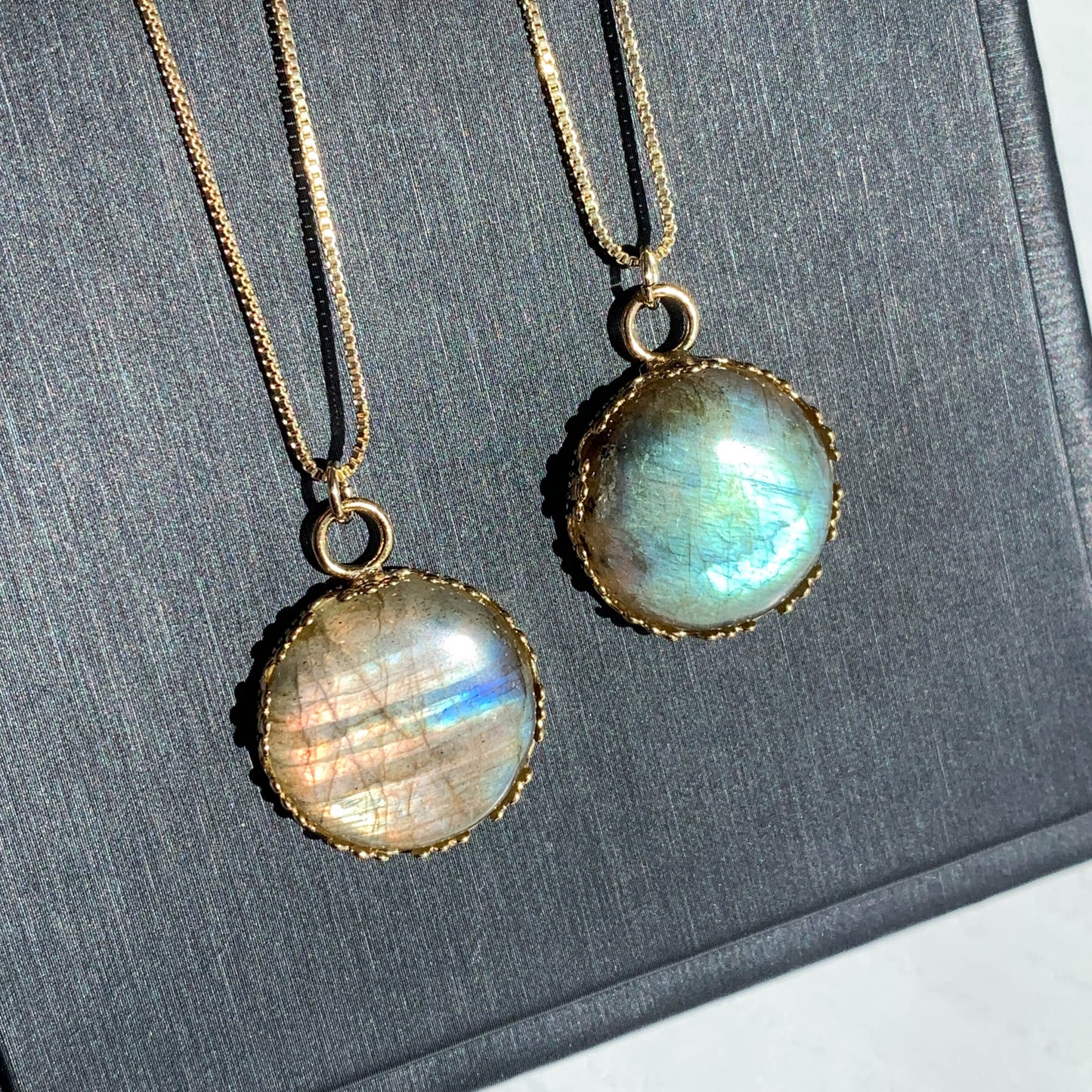 Natural Pink & Green Labradorite 14k Gold Pendant