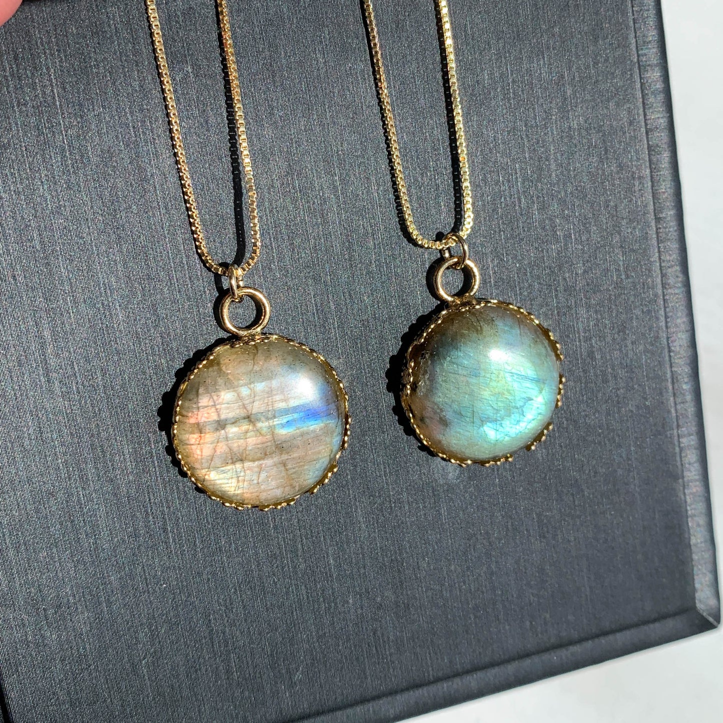 Natural Pink & Green Labradorite 14k Gold Pendant