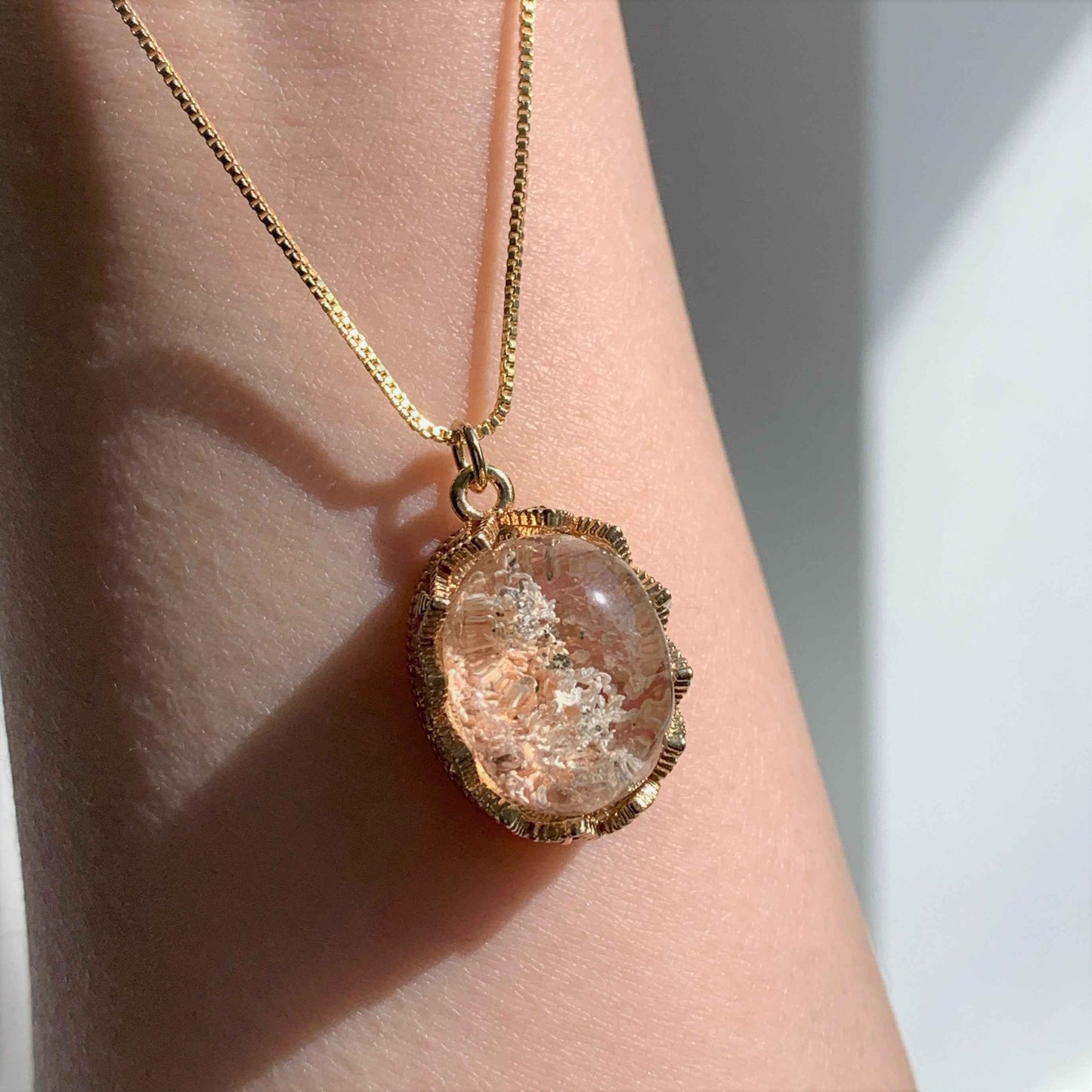 White Garden Quartz 14k Gold Pendant Necklace