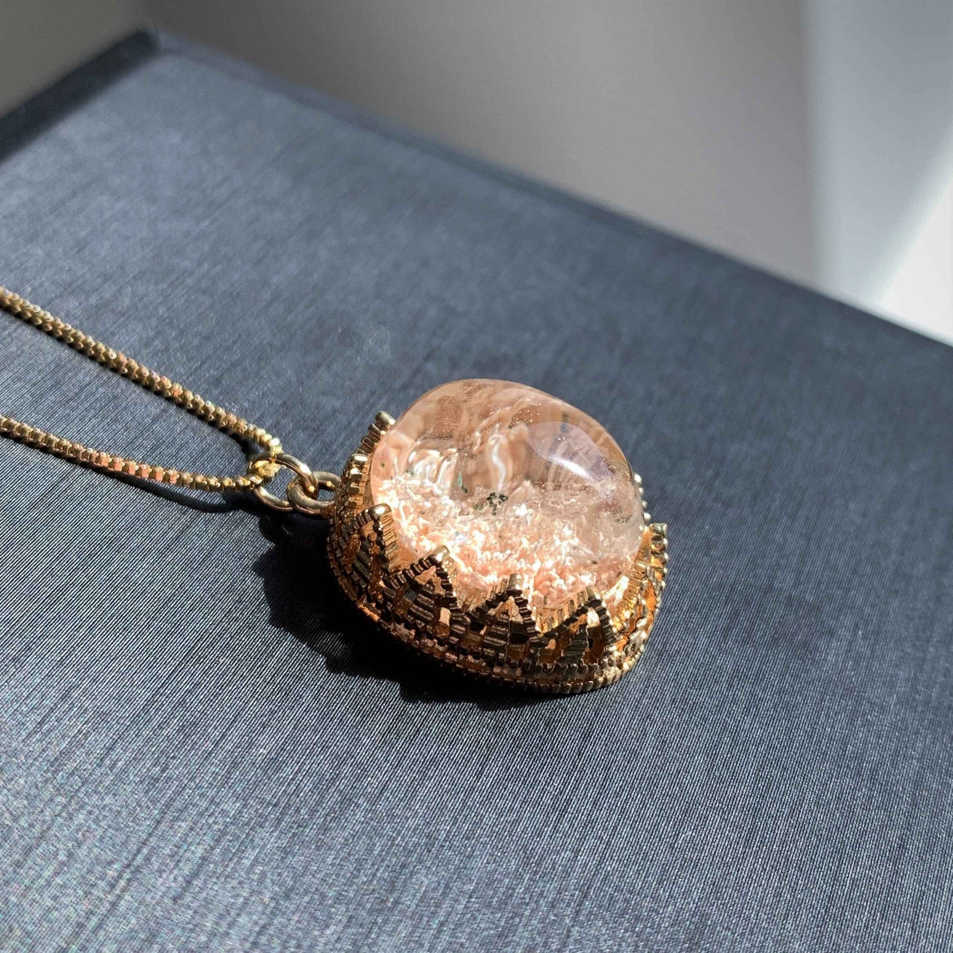 White Garden Quartz 14k Gold Pendant Necklace