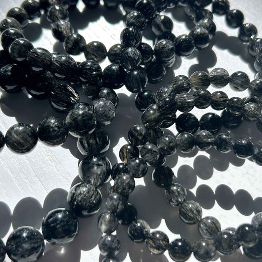 Black Rutilated Quartz Bracelet in 6 to 11MM