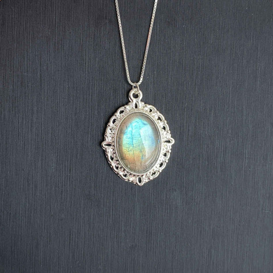 Natural Rainbow Labradorite Silver Pendant (chain excluded)
