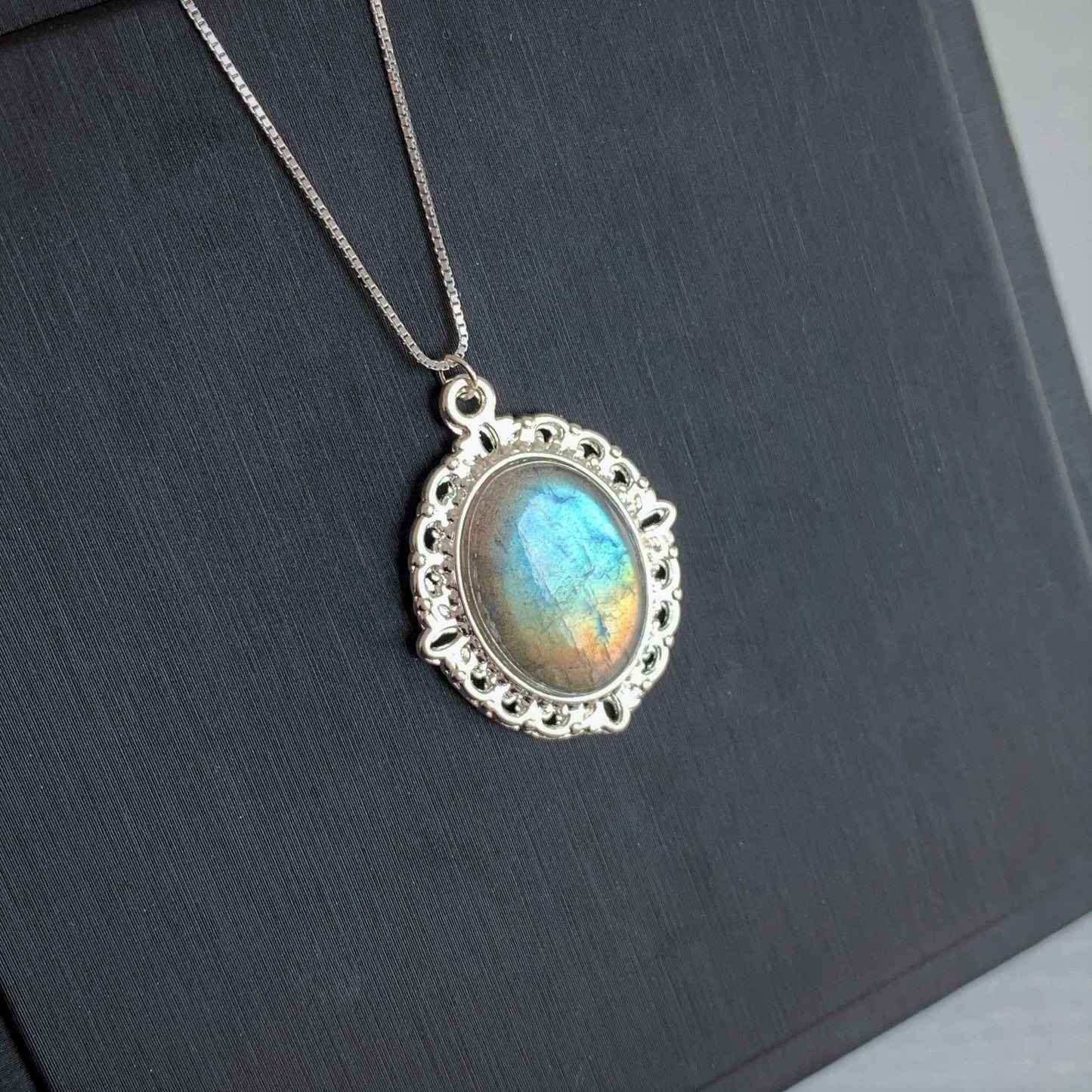 Natural Rainbow Labradorite Silver Pendant (chain excluded)