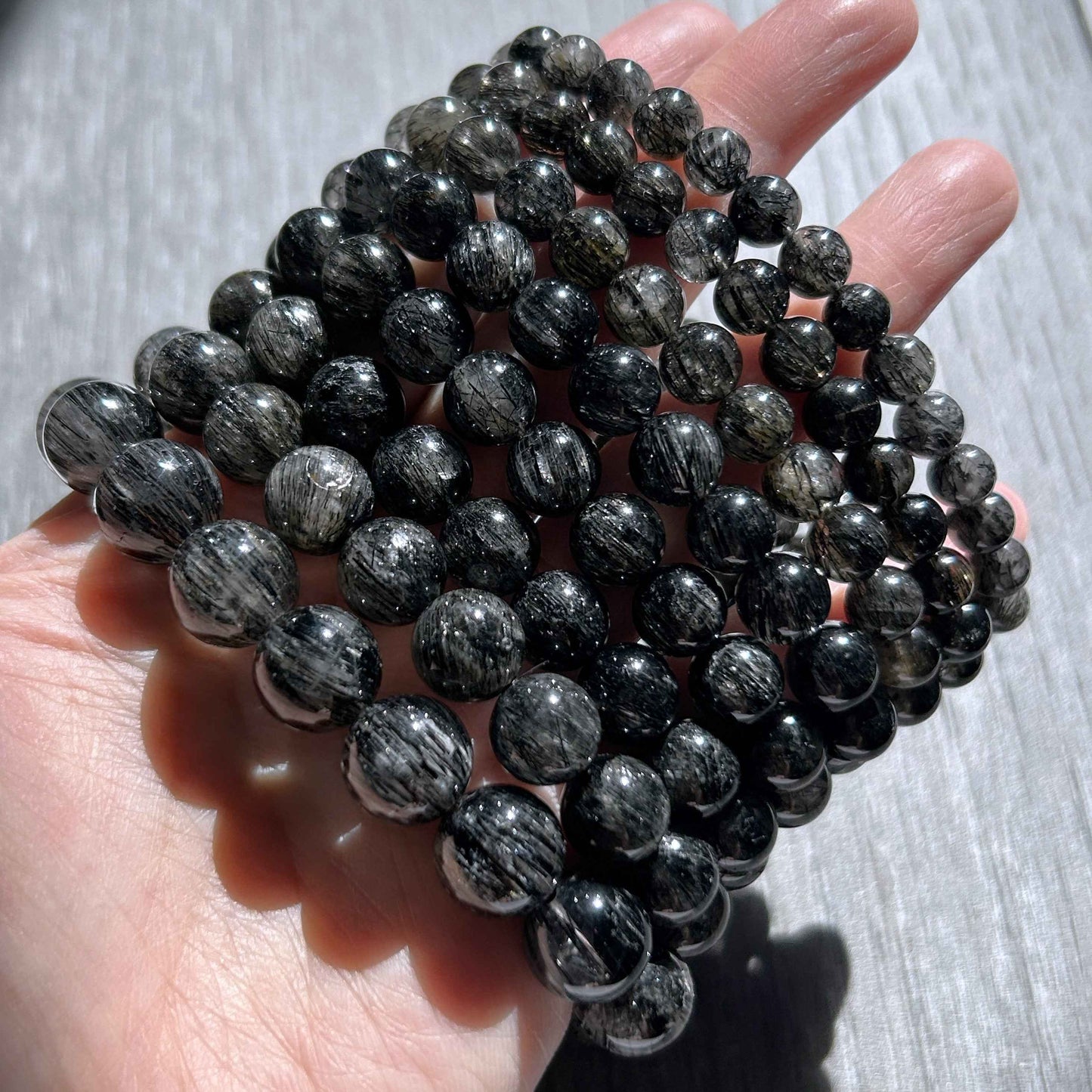 Black Rutilated Quartz Bracelet in 6 to 11MM