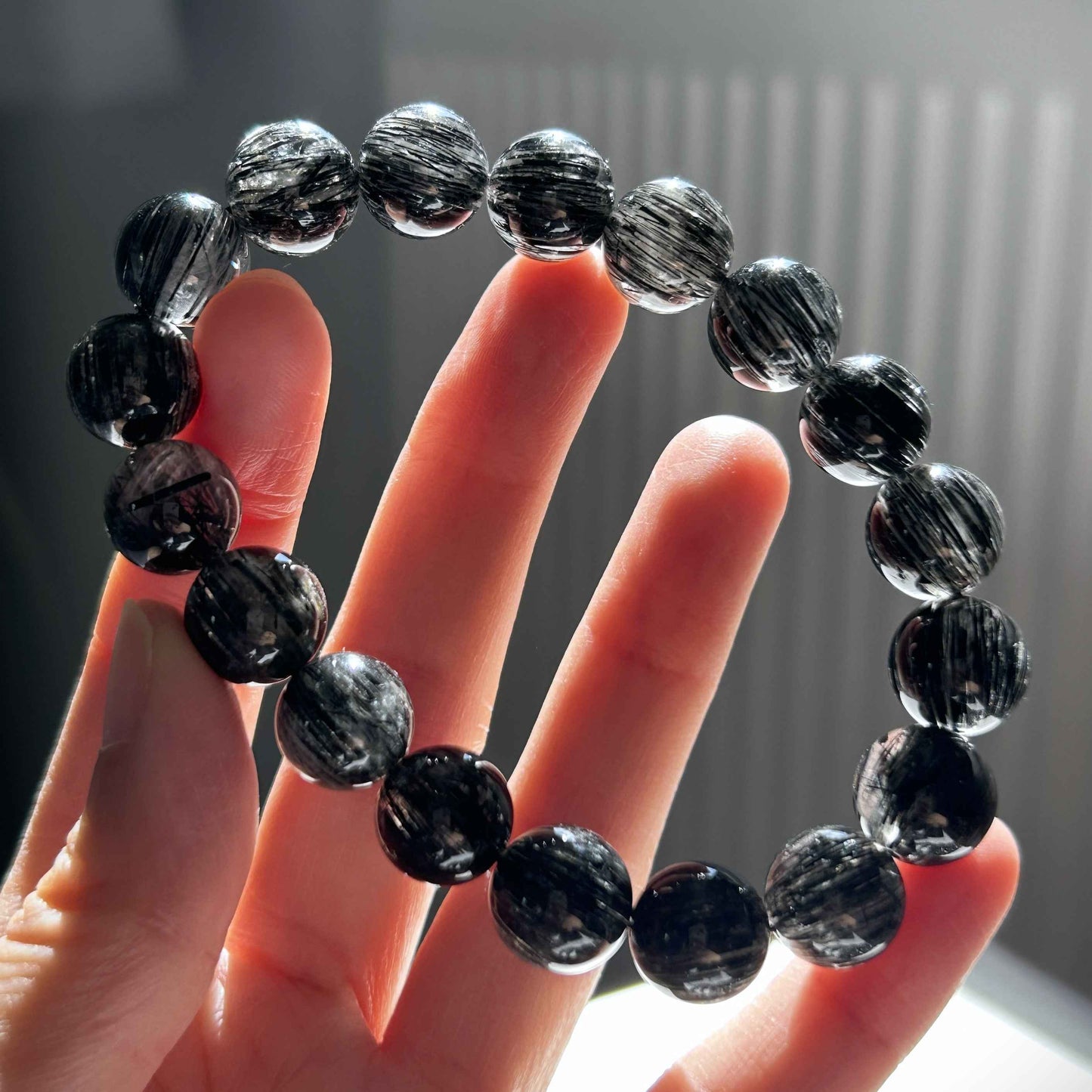 Black Rutilated Quartz Bracelet in 6 to 11MM