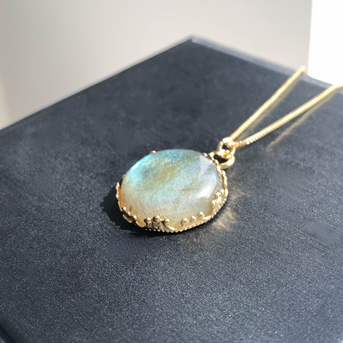 Natural Pink & Green Labradorite 14k Gold Pendant