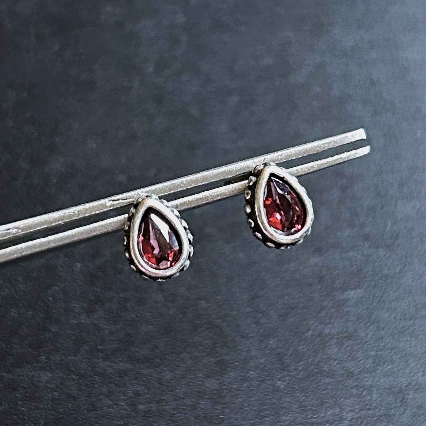 Rare Natural Garnet Silver Stud Earrings