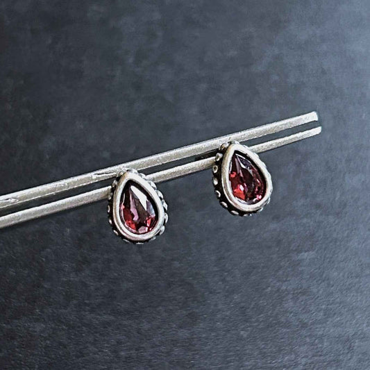 Rare Natural Garnet Silver Stud Earrings