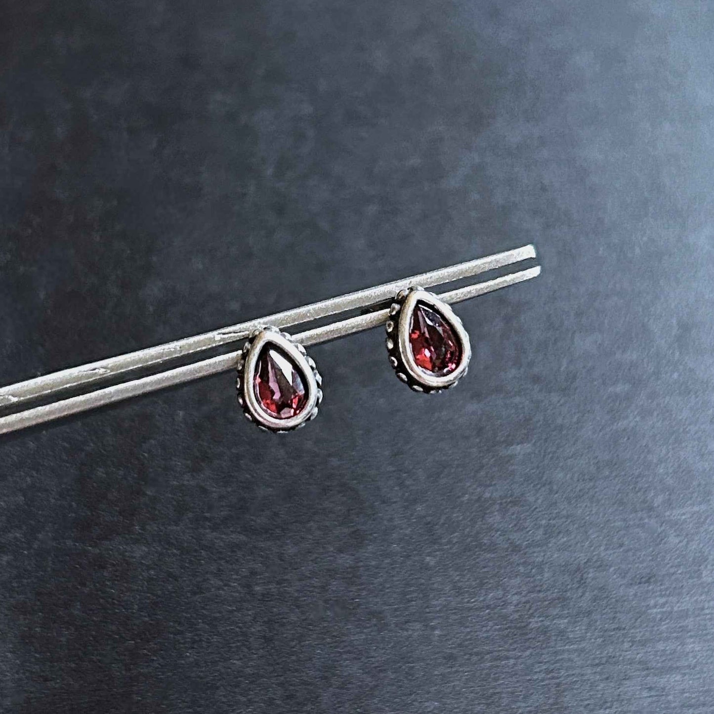 Rare Natural Garnet Silver Stud Earrings