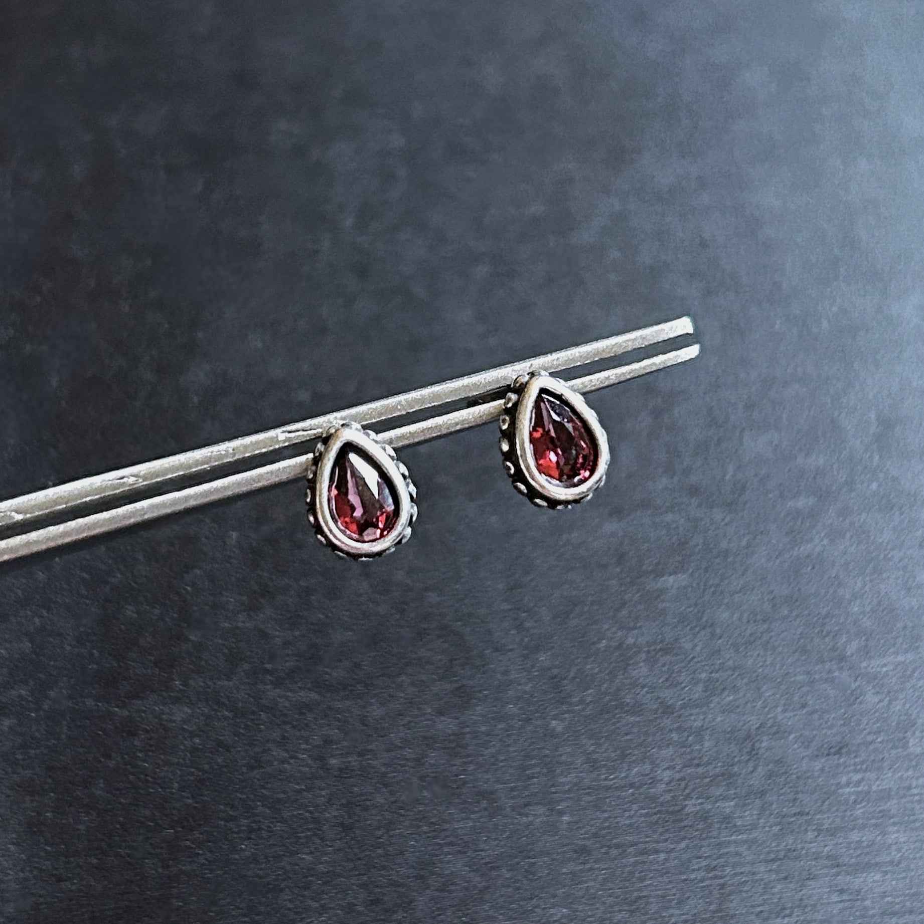 Rare Natural Garnet Silver Stud Earrings
