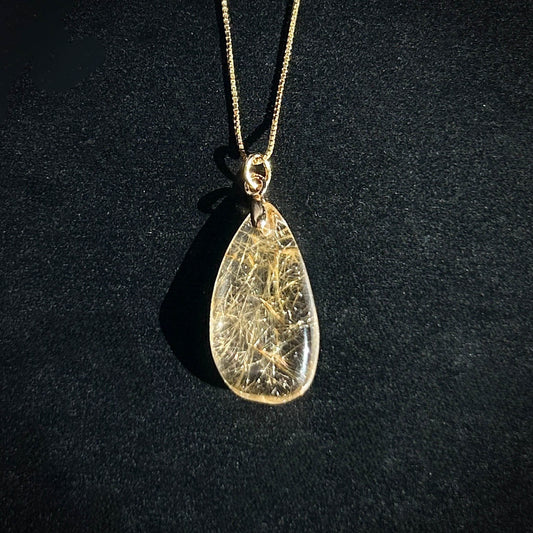 High Quality Golden Rutilated Quartz 14k Gold Pendant
