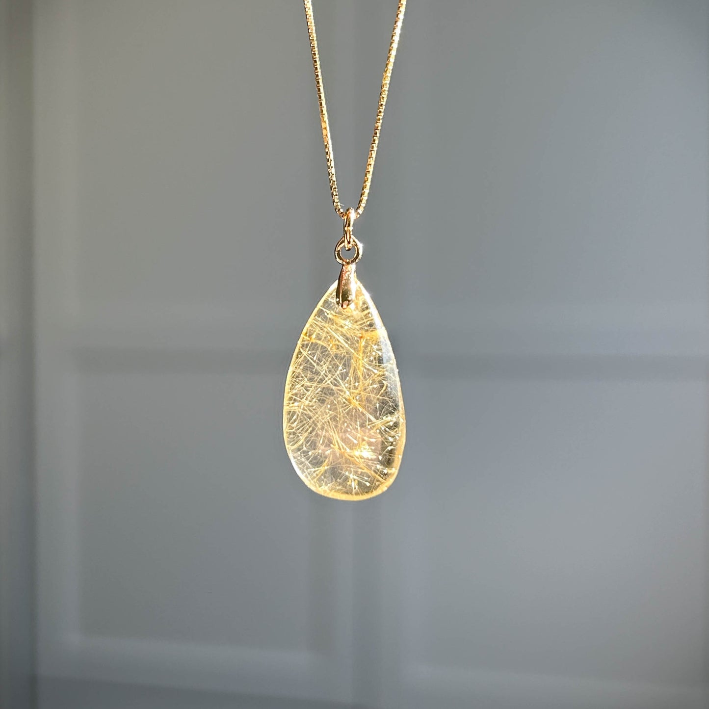High Quality Golden Rutilated Quartz 14k Gold Pendant