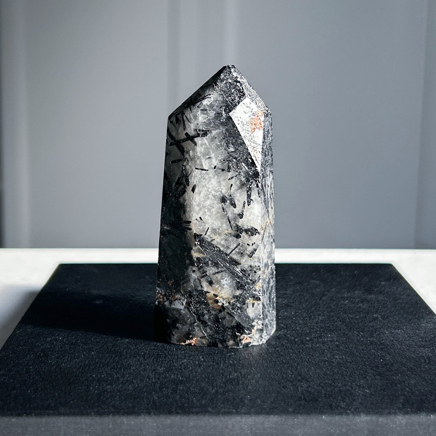 Rare Black Rutilated Quartz Points Standing Stone