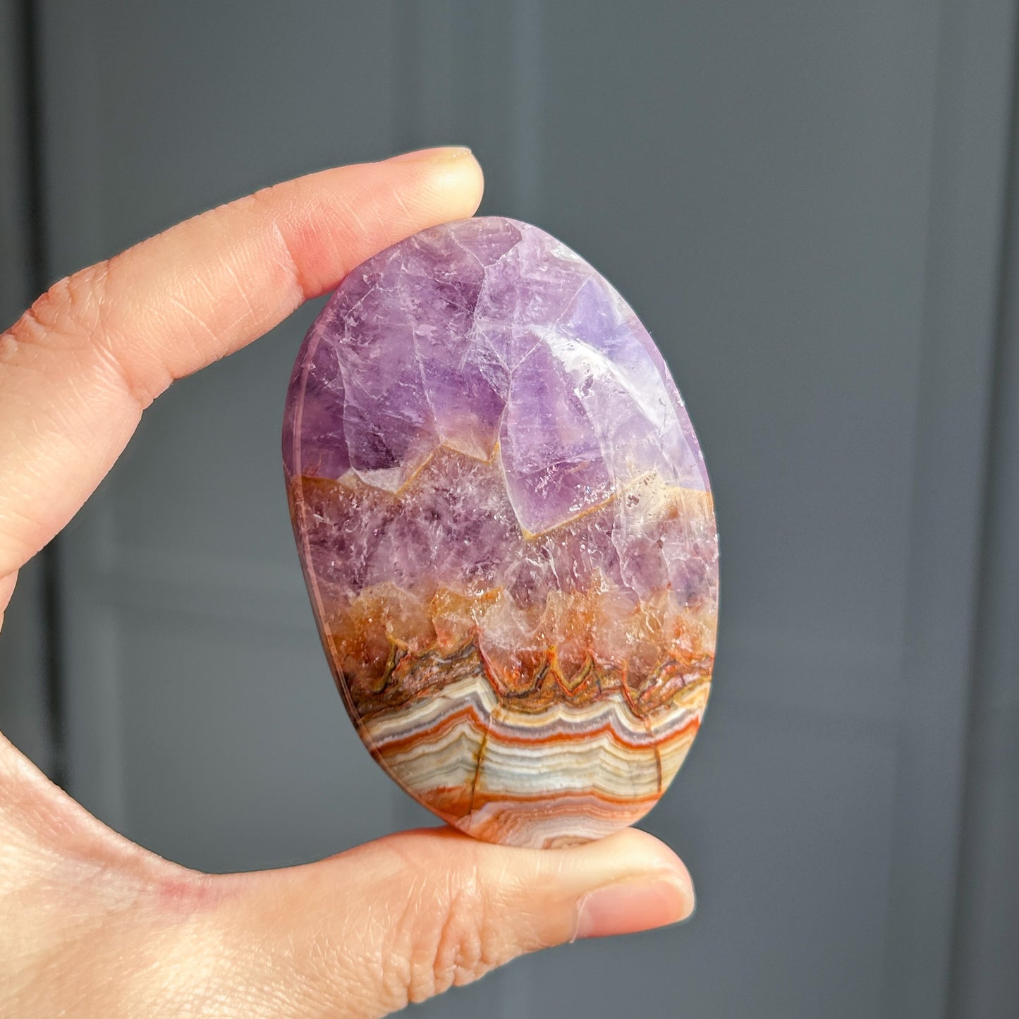 Natural Amethyst Lace Agate Palm Stone Pocket Stone