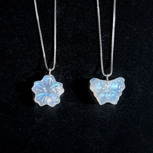 High Quality Carved Moonstone in Flower & Butterfly Silver Pendant (chain included) - Crystal Moment