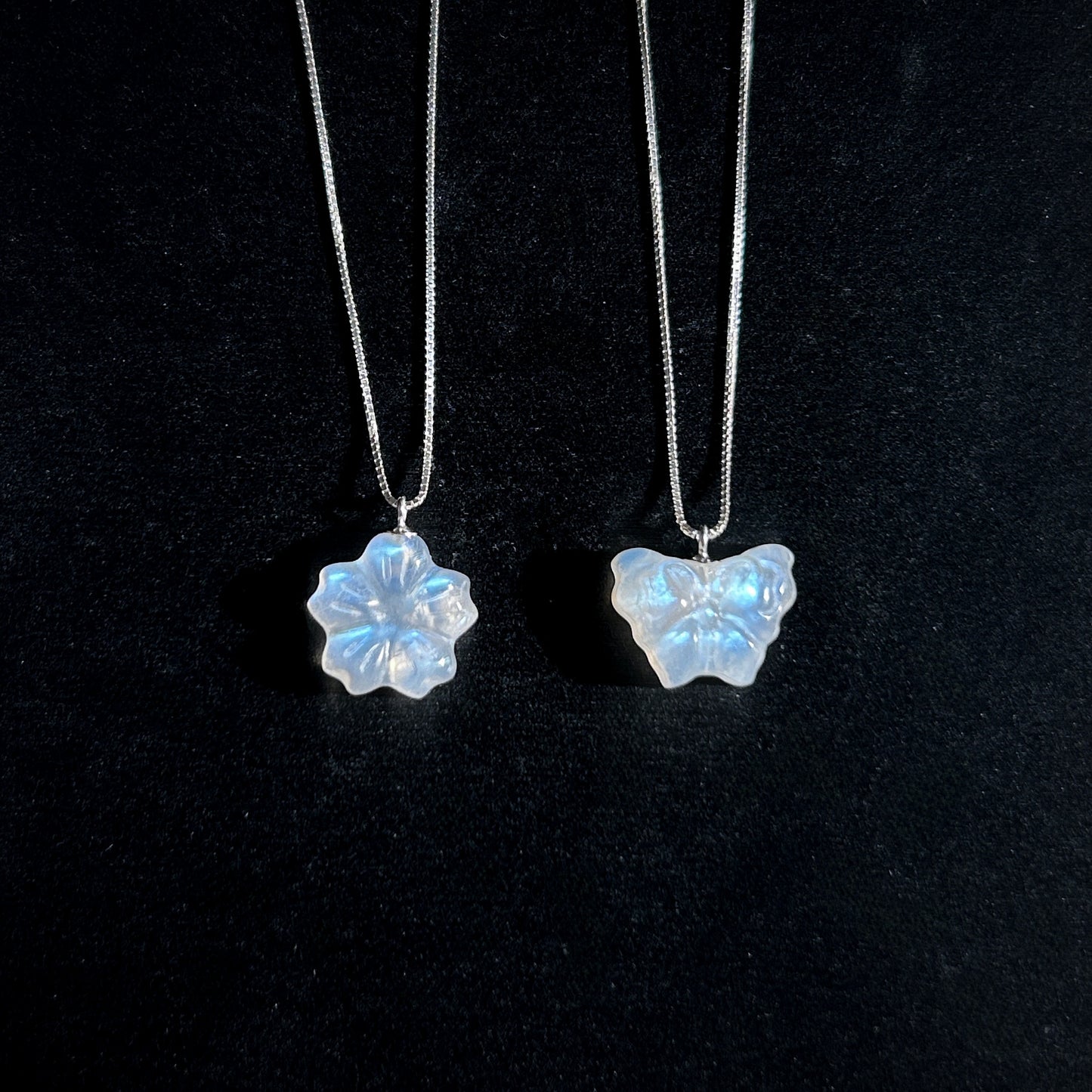 High Quality Carved Moonstone in Flower & Butterfly Silver Pendant (chain included) - Crystal Moment