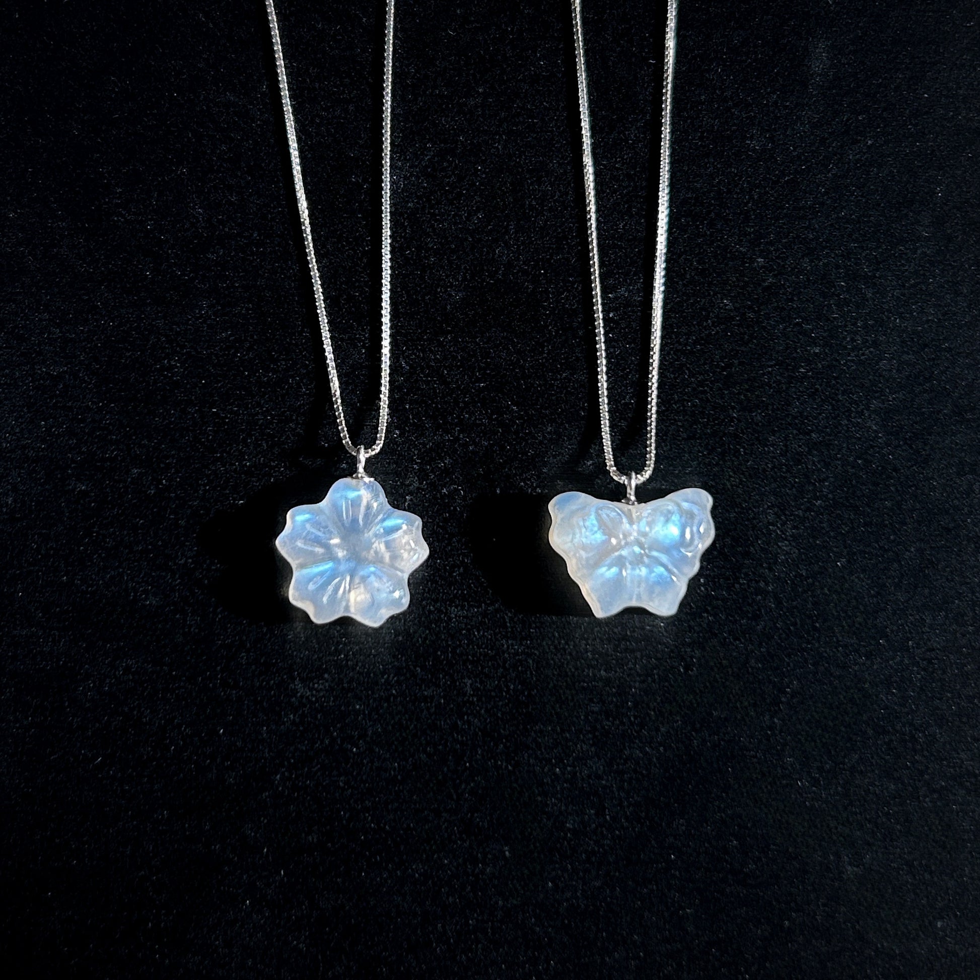 High Quality Carved Moonstone in Flower & Butterfly Silver Pendant (chain included) - Crystal Moment