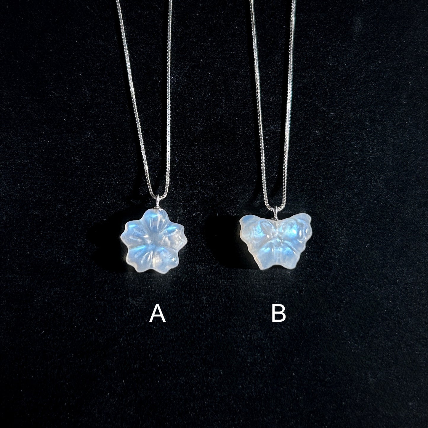 High Quality Carved Moonstone in Flower & Butterfly Silver Pendant (chain included) - Crystal Moment