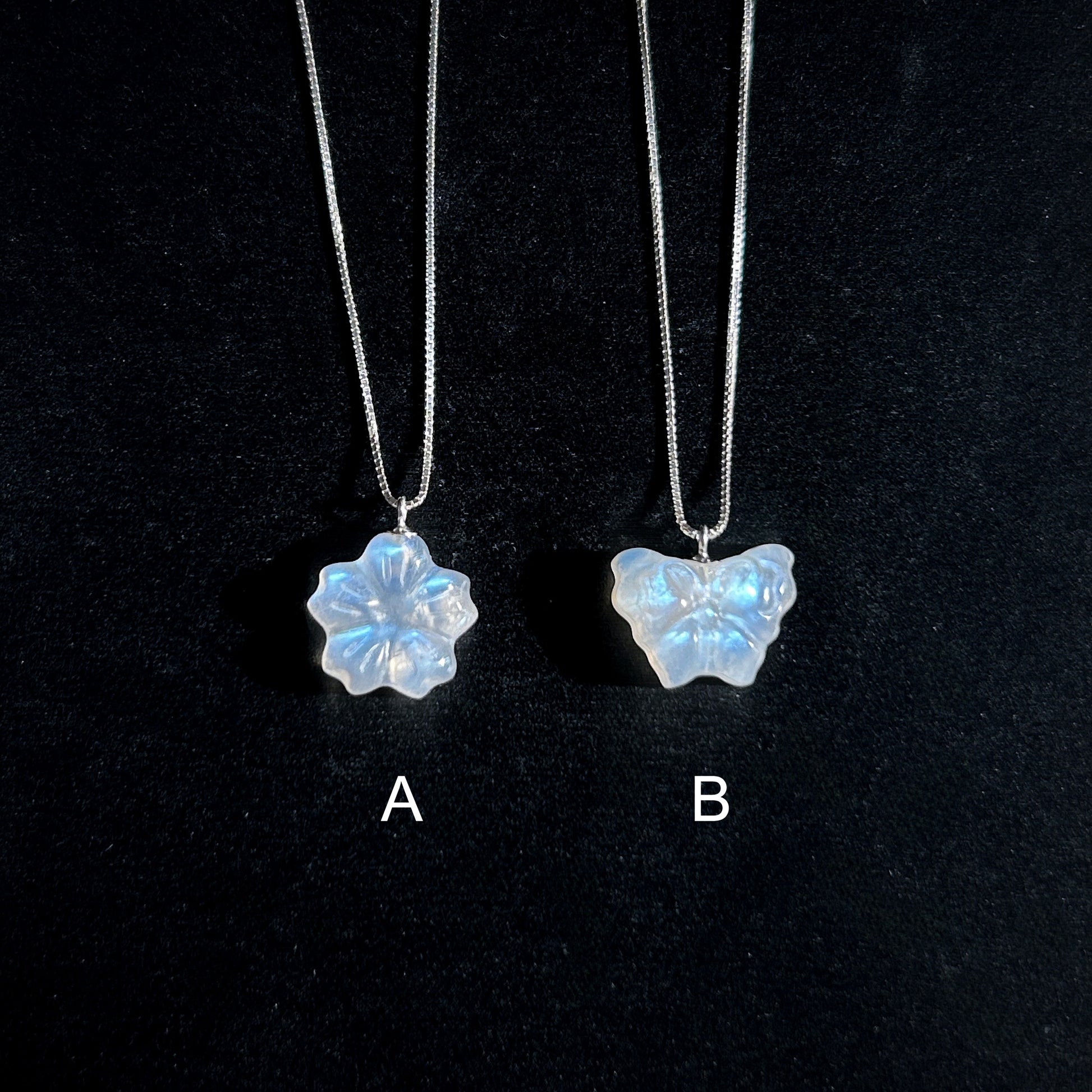 High Quality Carved Moonstone in Flower & Butterfly Silver Pendant (chain included) - Crystal Moment