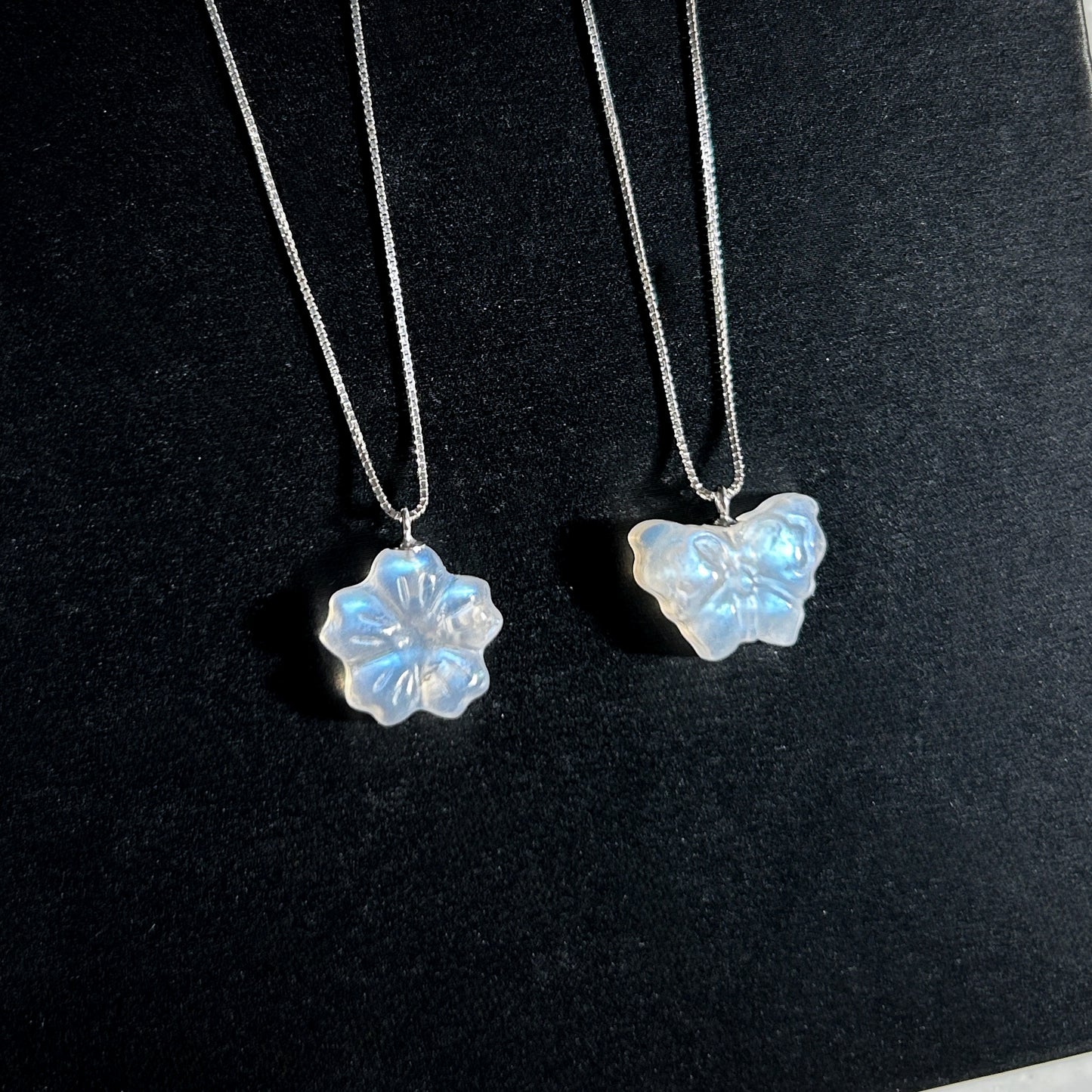 High Quality Carved Moonstone in Flower & Butterfly Silver Pendant (chain included) - Crystal Moment