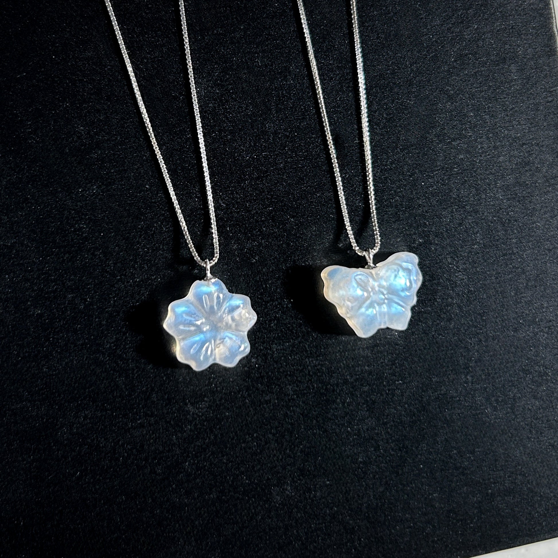 High Quality Carved Moonstone in Flower & Butterfly Silver Pendant (chain included) - Crystal Moment