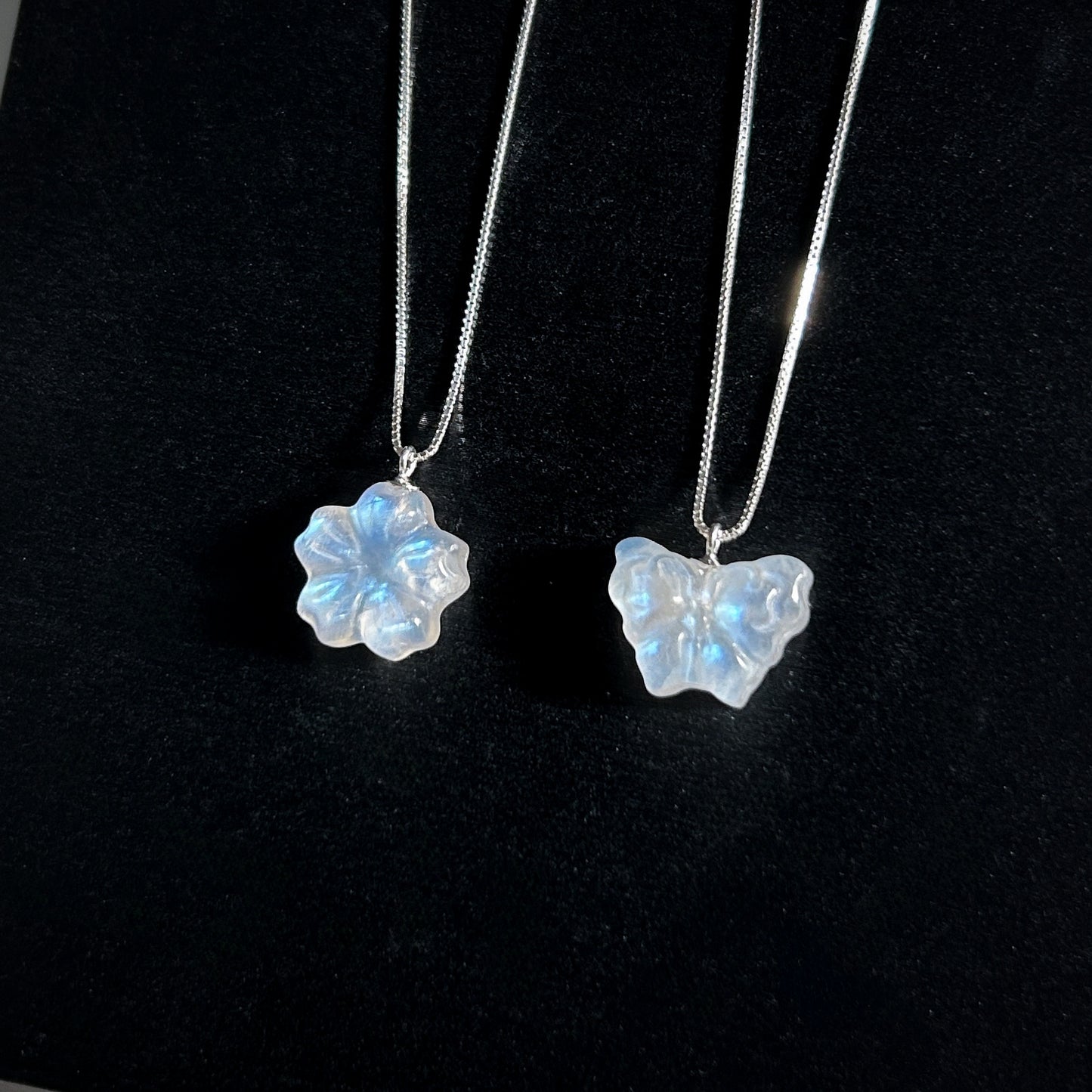 High Quality Carved Moonstone in Flower & Butterfly Silver Pendant (chain included) - Crystal Moment