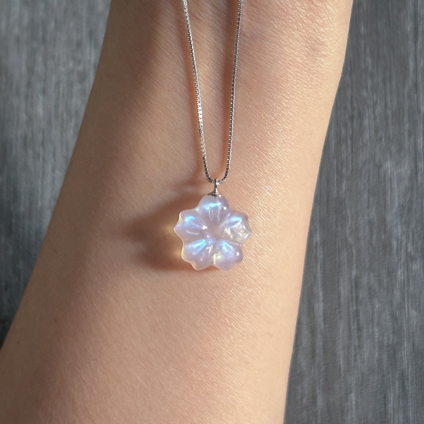 High Quality Carved Moonstone in Flower & Butterfly Silver Pendant (chain included) - Crystal Moment