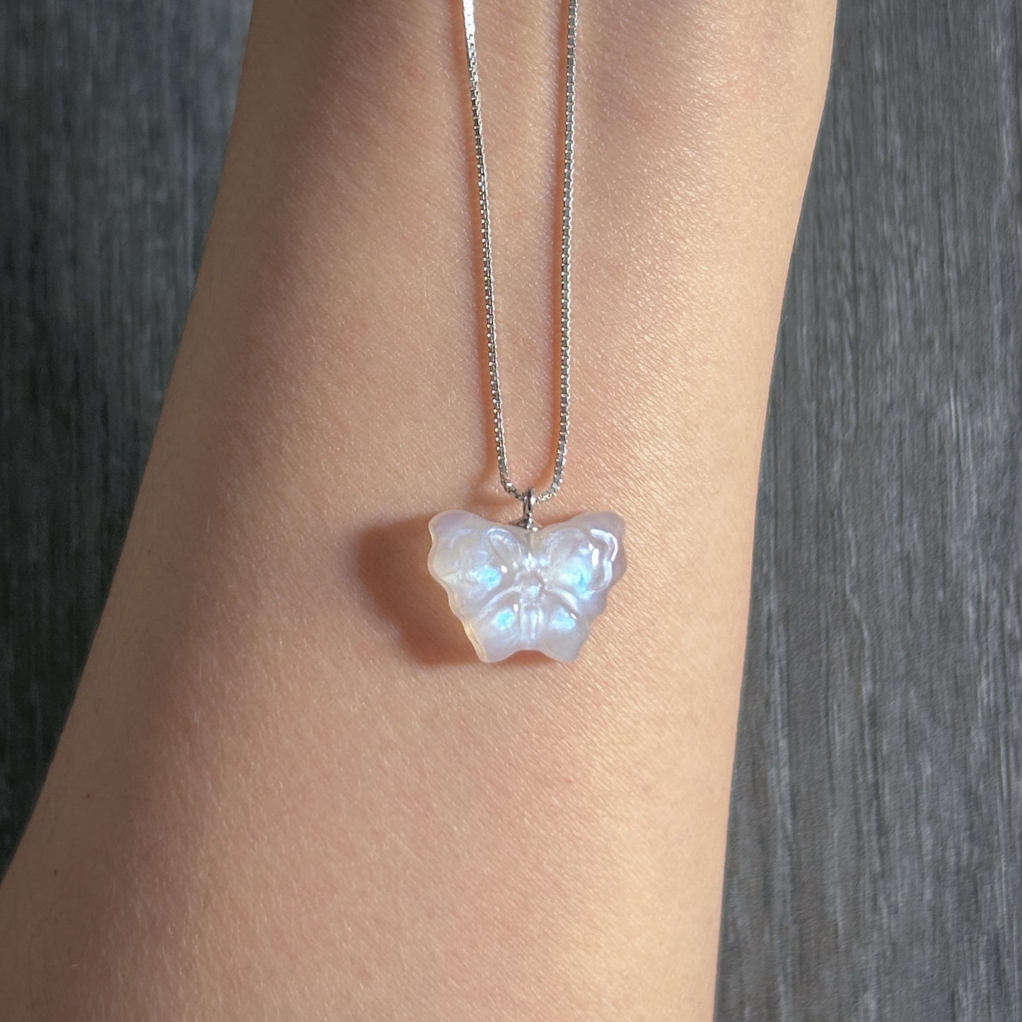 High Quality Carved Moonstone in Flower & Butterfly Silver Pendant (chain included) - Crystal Moment
