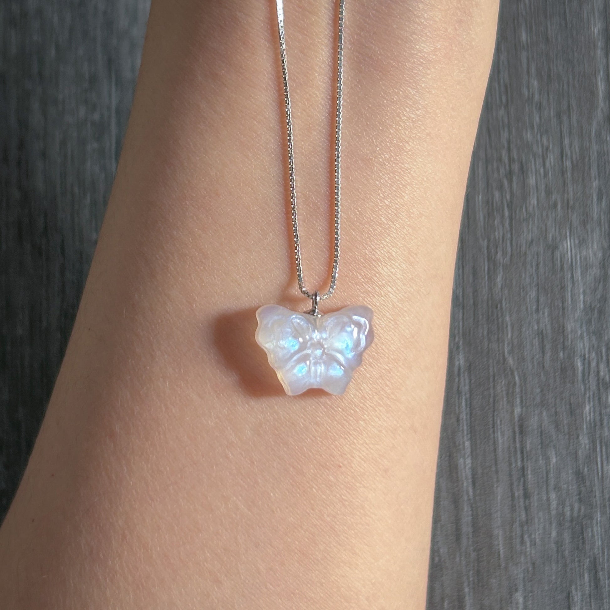 High Quality Carved Moonstone in Flower & Butterfly Silver Pendant (chain included) - Crystal Moment