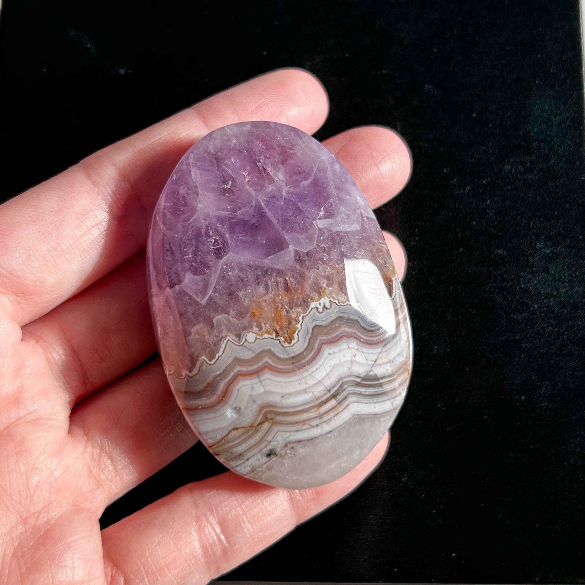 Natural Amethyst Lace Agate Palm Stone Pocket Stone