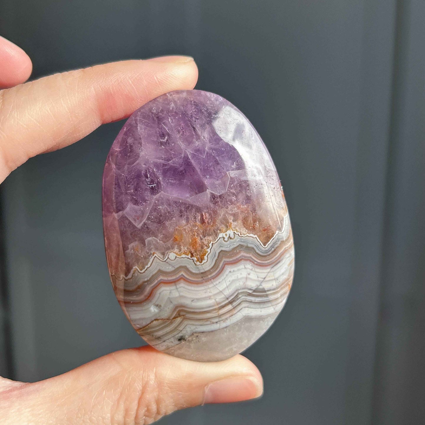 Natural Amethyst Lace Agate Palm Stone Pocket Stone