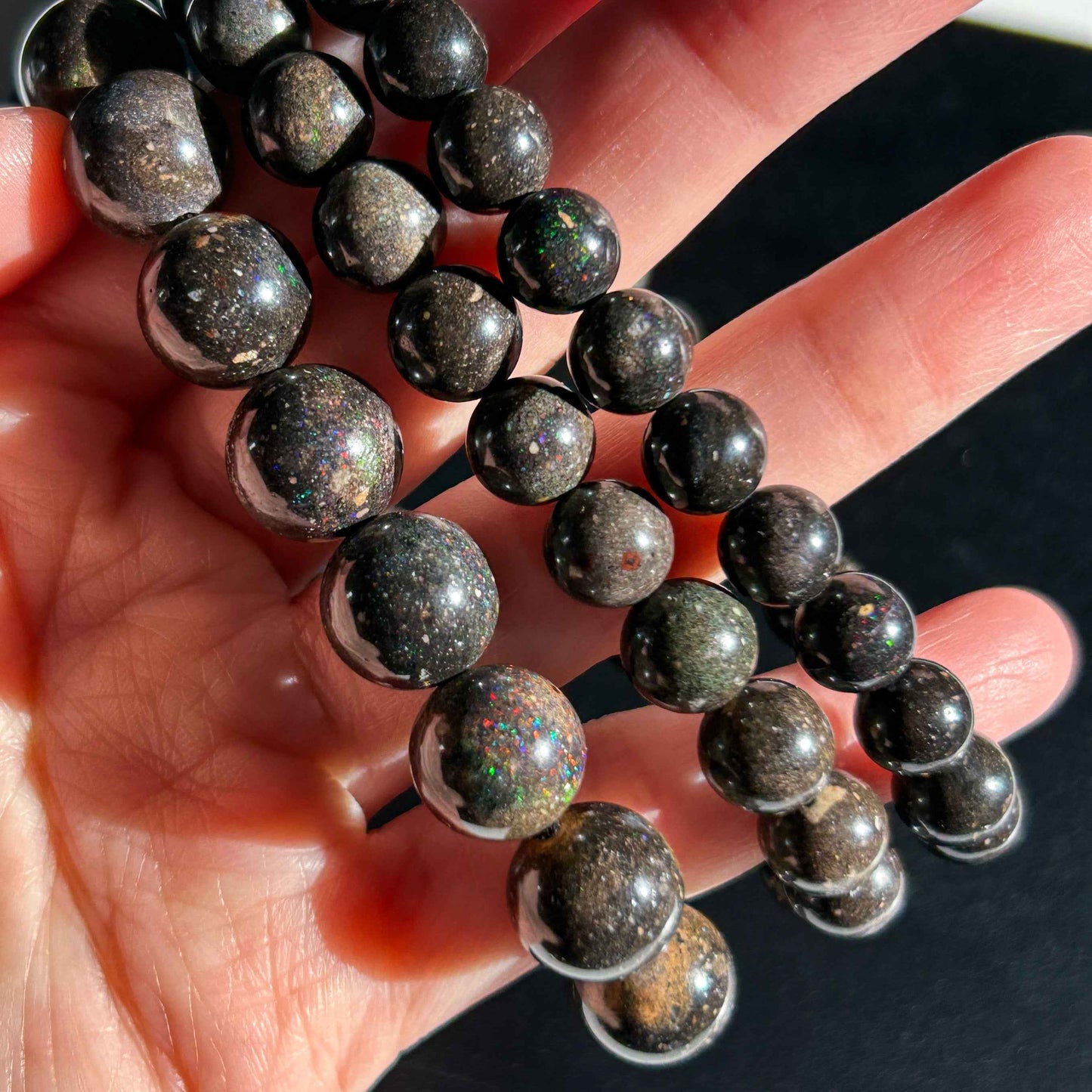 Rare Sparkling Australian Black Opal Bracelet 8 & 11mm