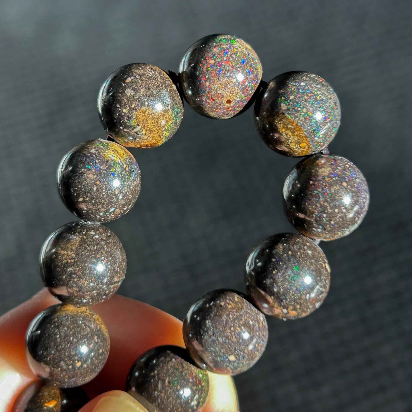 Rare Sparkling Australian Black Opal Bracelet 8 & 11mm