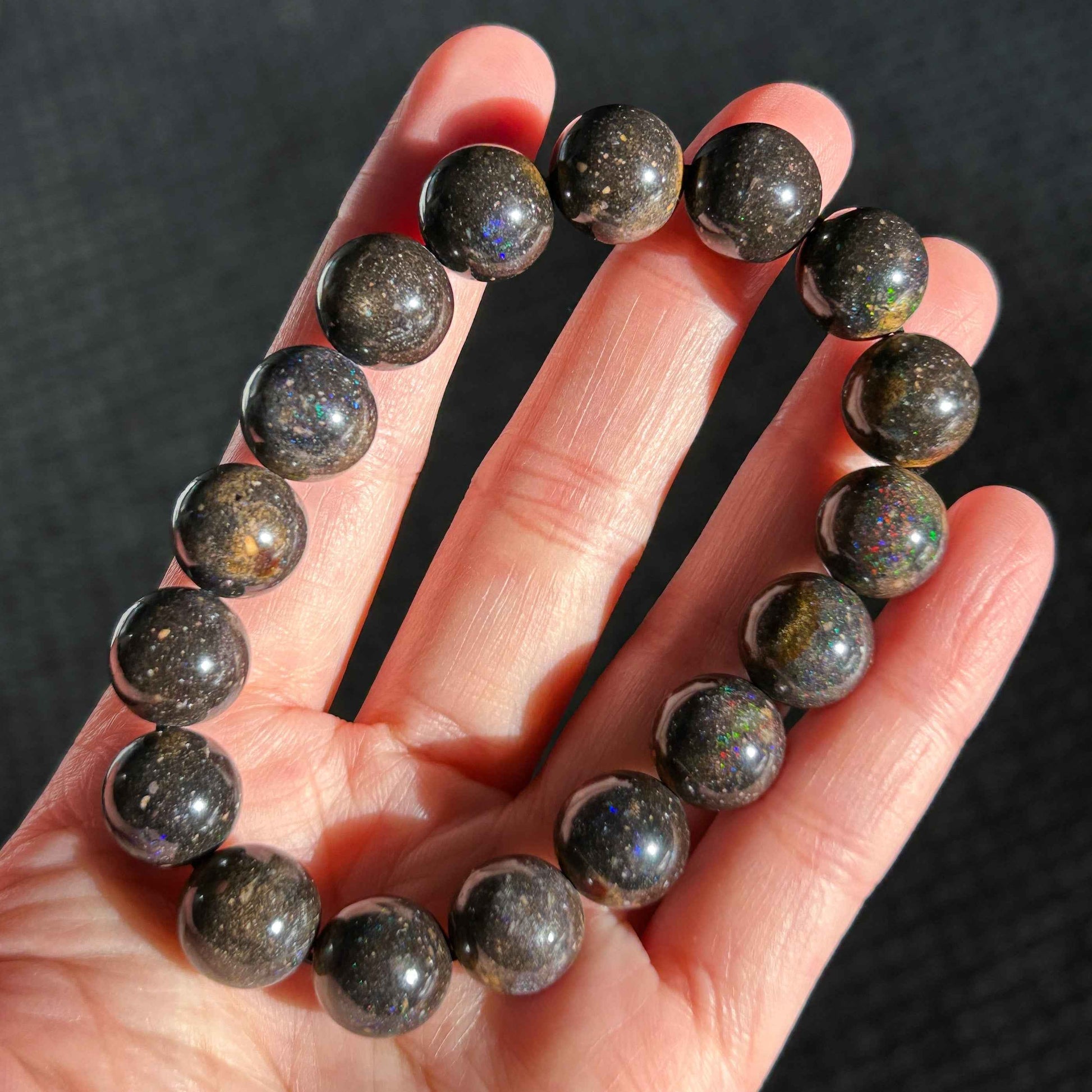 Rare Sparkling Australian Black Opal Bracelet 8 & 11mm