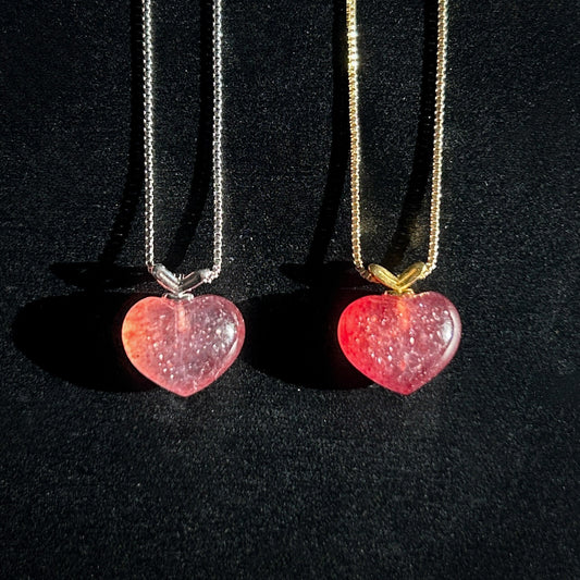 High Quality Starry Strawberry Quartz Silver 14k Gold Small Pendant (chain included) - Crystal Moment