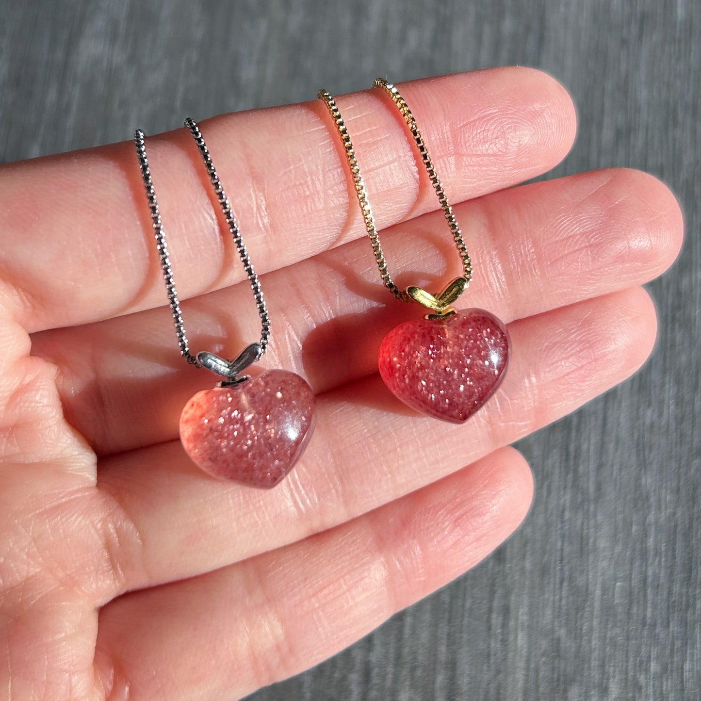 High Quality Starry Strawberry Quartz Silver 14k Gold Small Pendant (chain included) - Crystal Moment