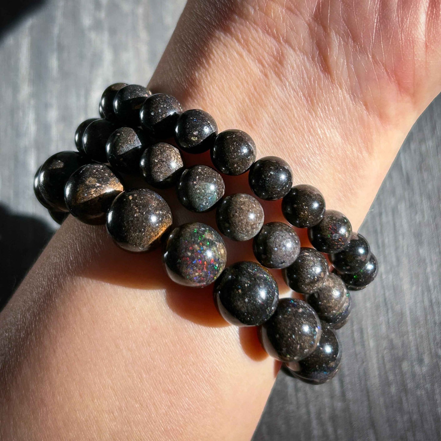 Rare Sparkling Australian Black Opal Bracelet 8 & 11mm