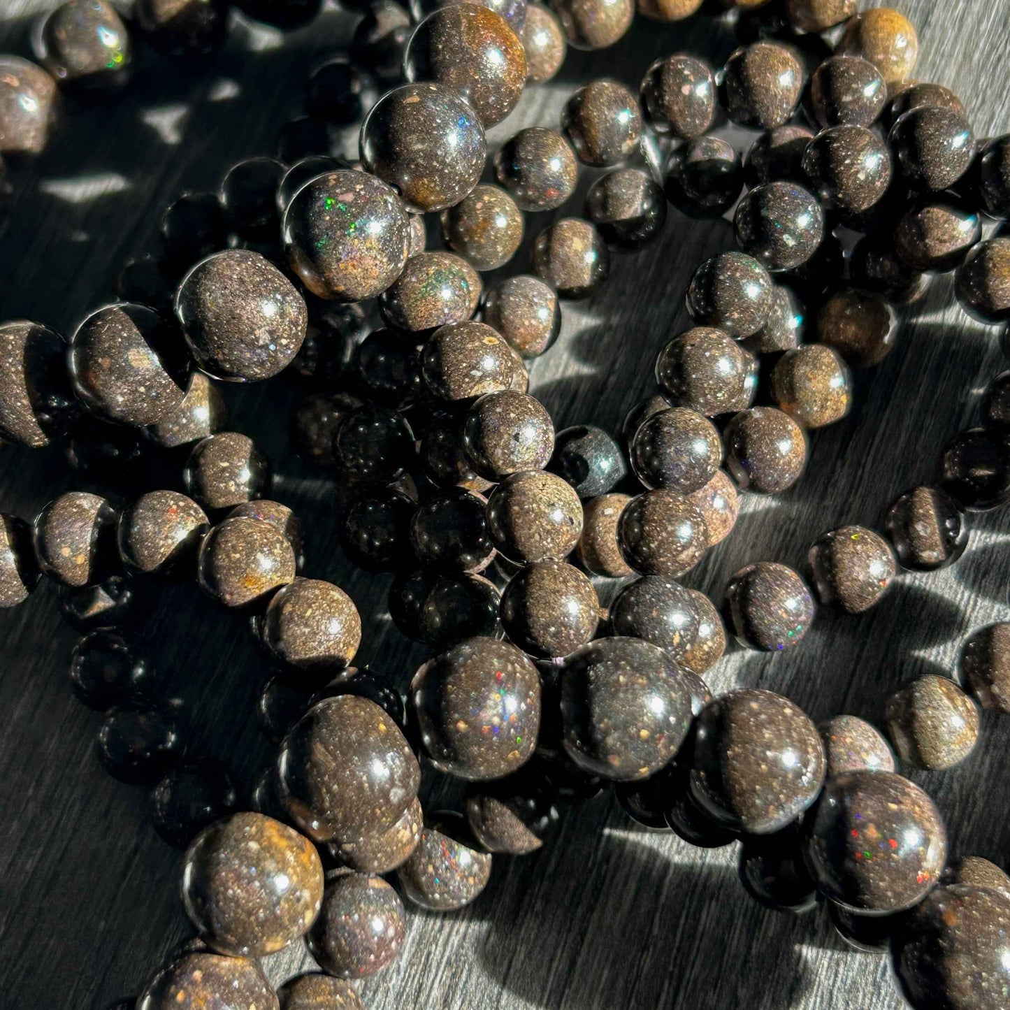 Rare Sparkling Australian Black Opal Bracelet 8 & 11mm