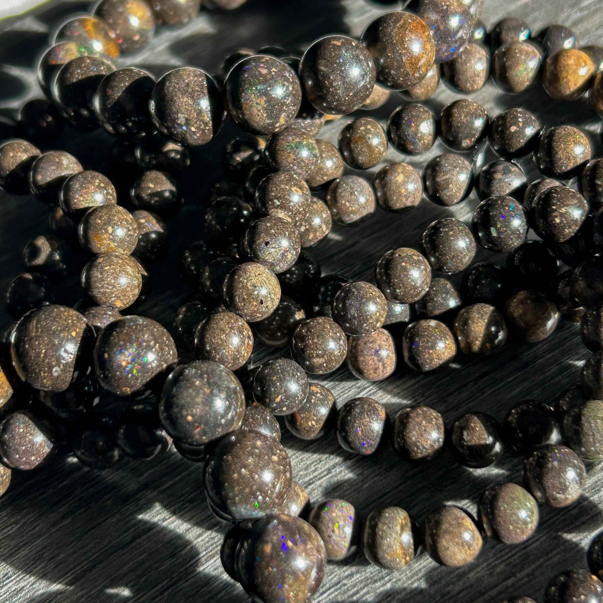 Rare Sparkling Australian Black Opal Bracelet 8 & 11mm