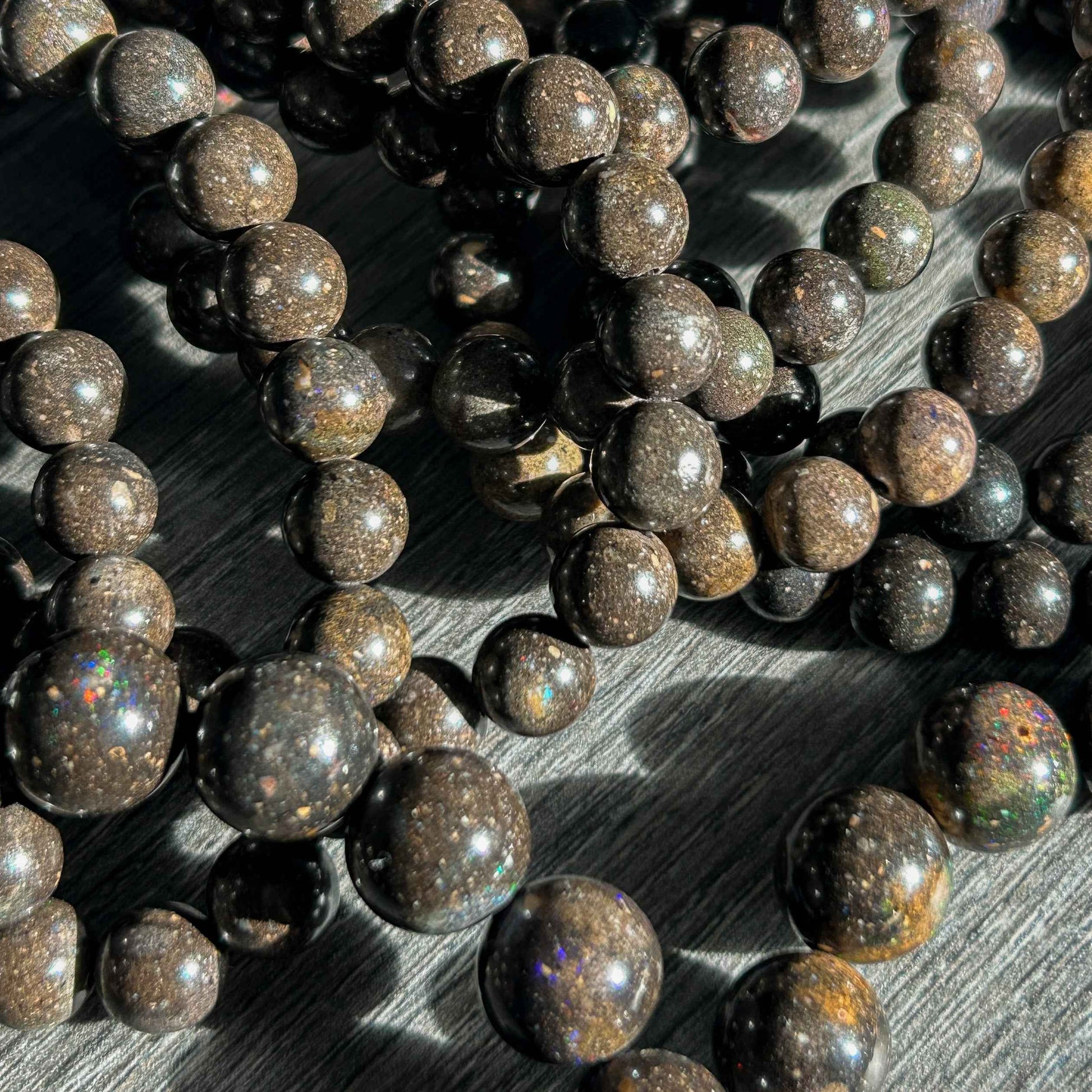 Rare Sparkling Australian Black Opal Bracelet 8 & 11mm