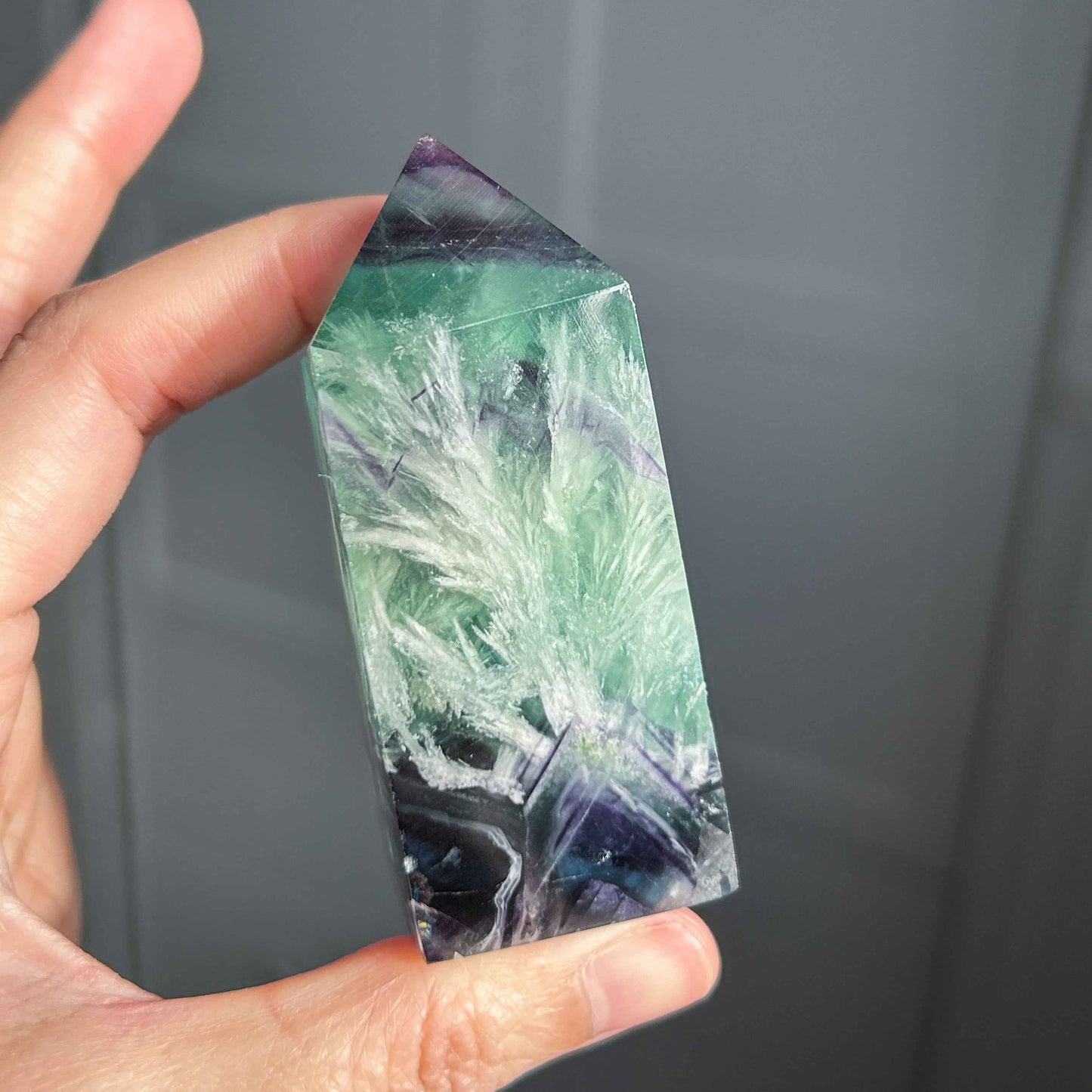 Rare Natural Feather Fluorite Points Standing Stone