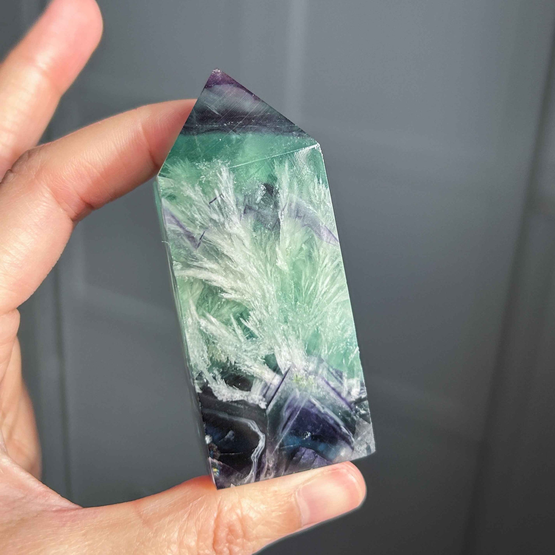 Rare Natural Feather Fluorite Points Standing Stone