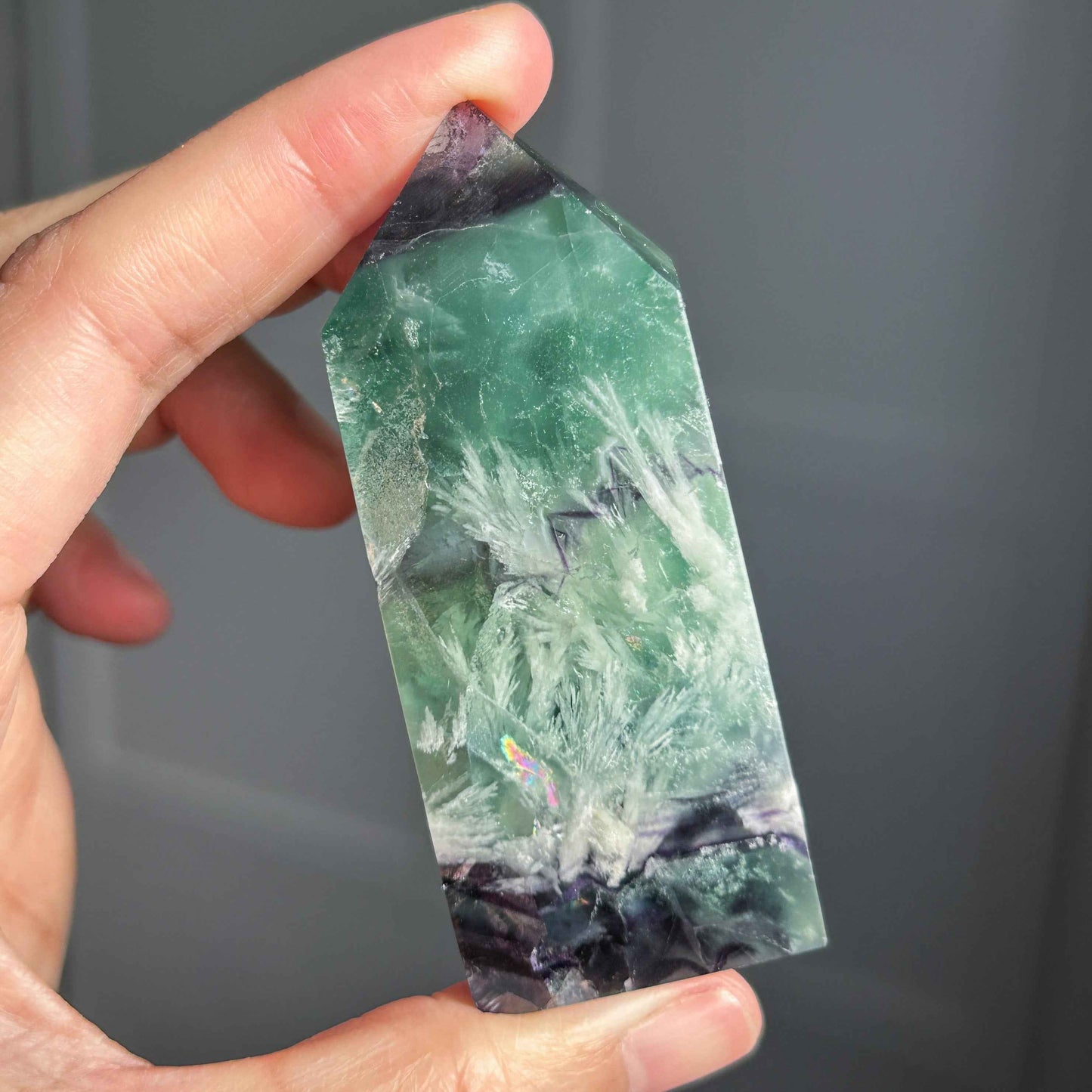 Rare Natural Feather Fluorite Points Standing Stone