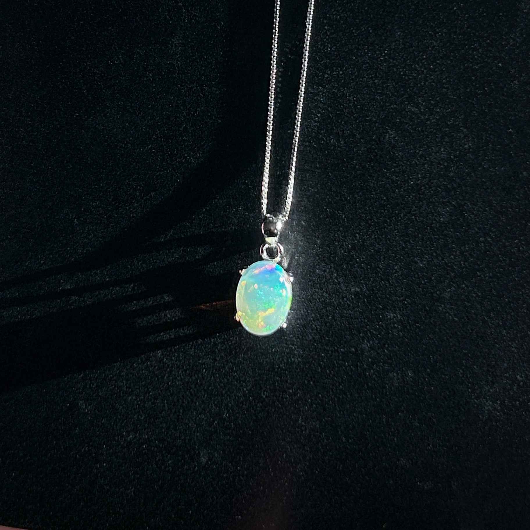 Rare Natural Rainbow Opal 925 Sterling Silver Pendant (chain excluded)