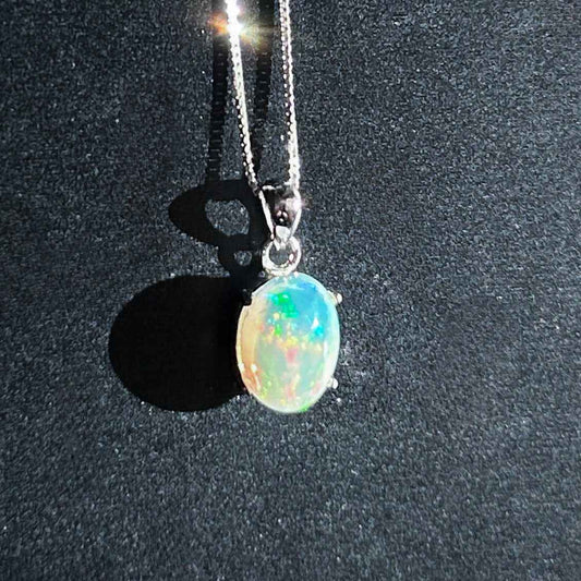 Rare Natural Rainbow Opal 925 Sterling Silver Pendant (chain excluded)