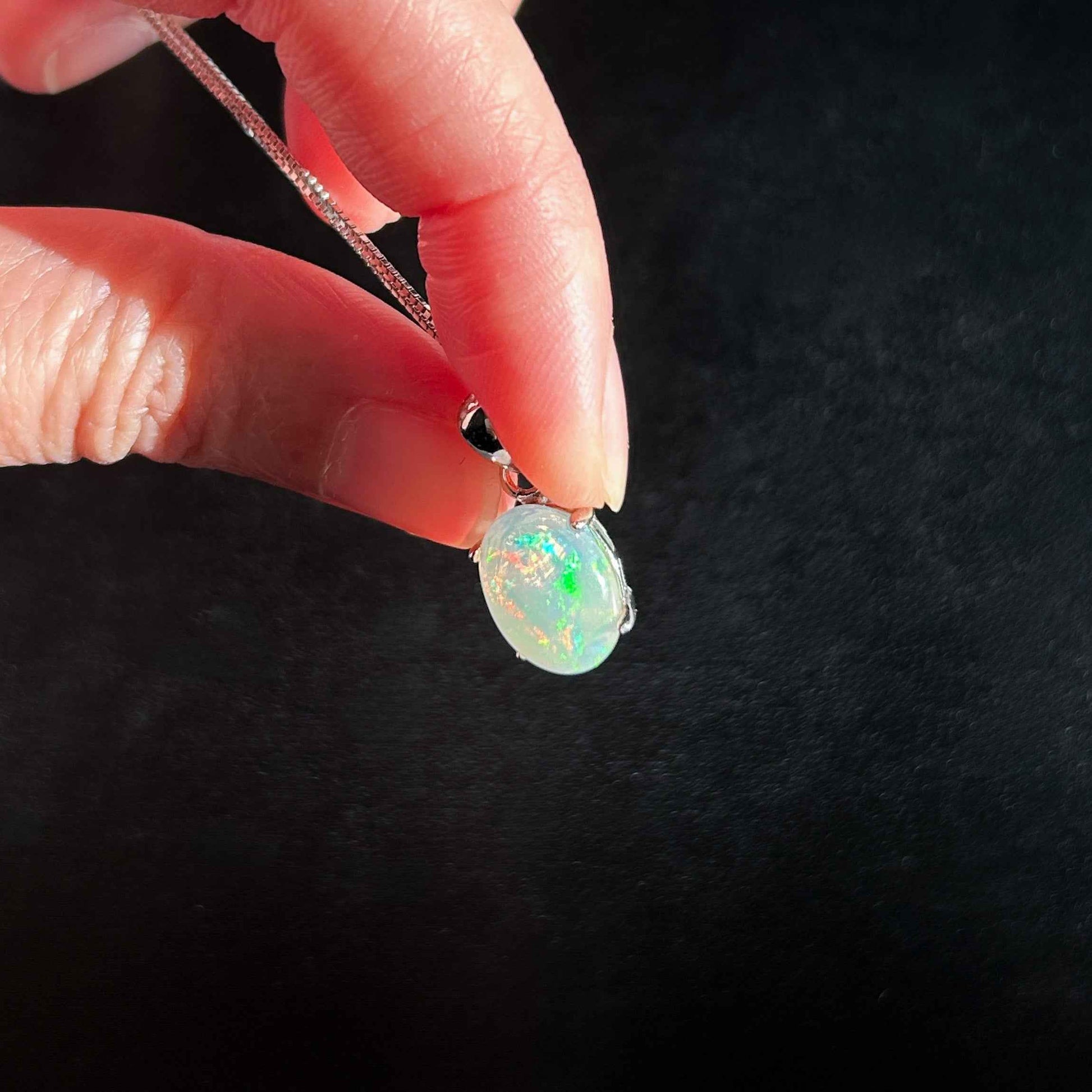 Rare Natural Rainbow Opal 925 Sterling Silver Pendant (chain excluded)