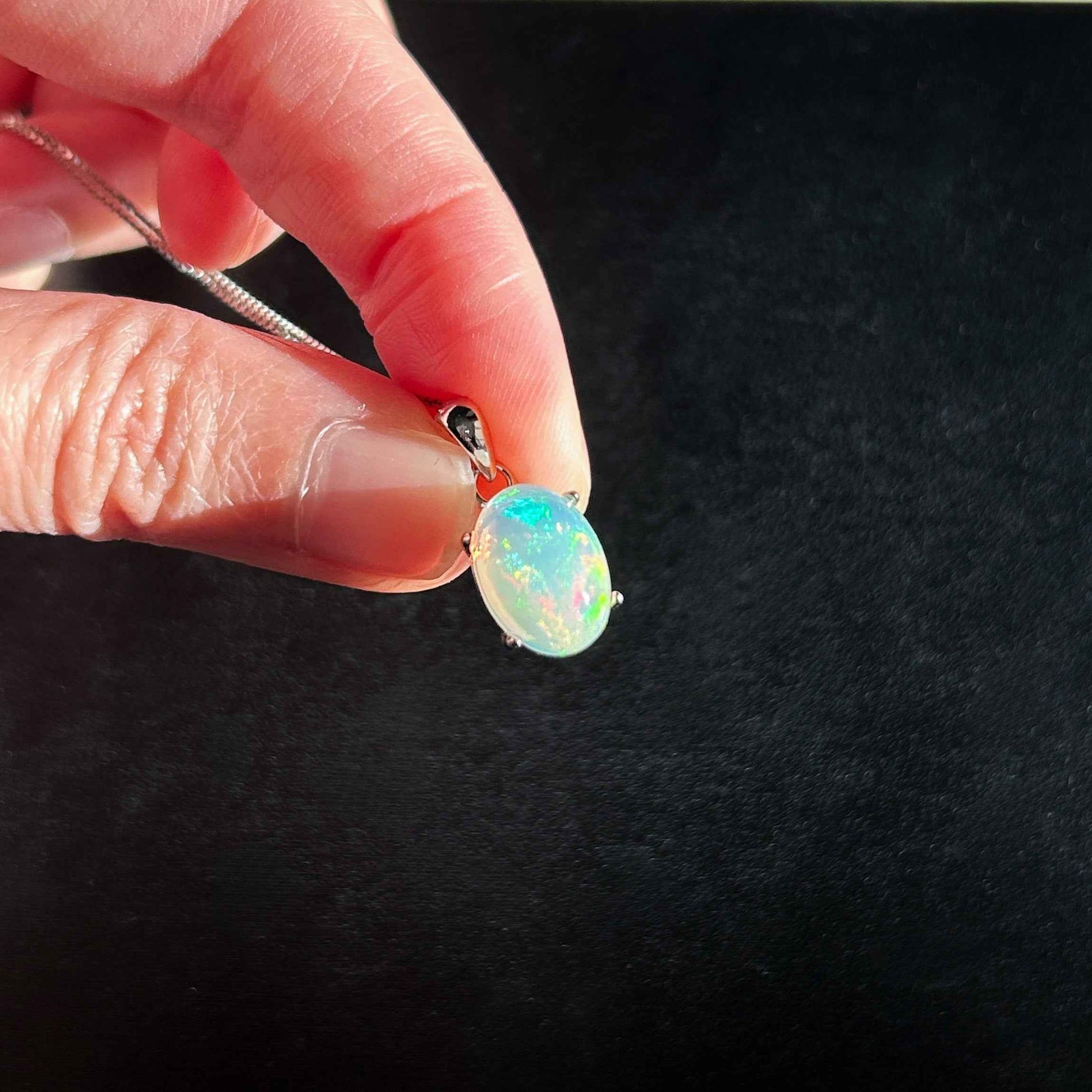 Rare Natural Rainbow Opal 925 Sterling Silver Pendant (chain excluded)