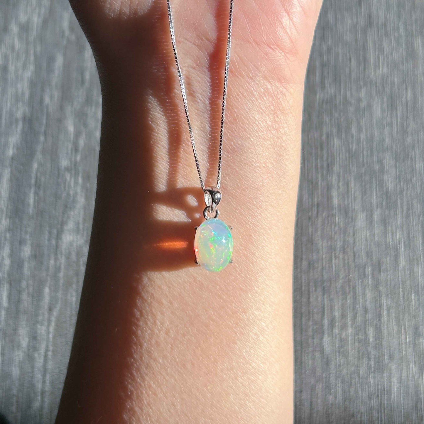 Rare Natural Rainbow Opal 925 Sterling Silver Pendant (chain excluded)