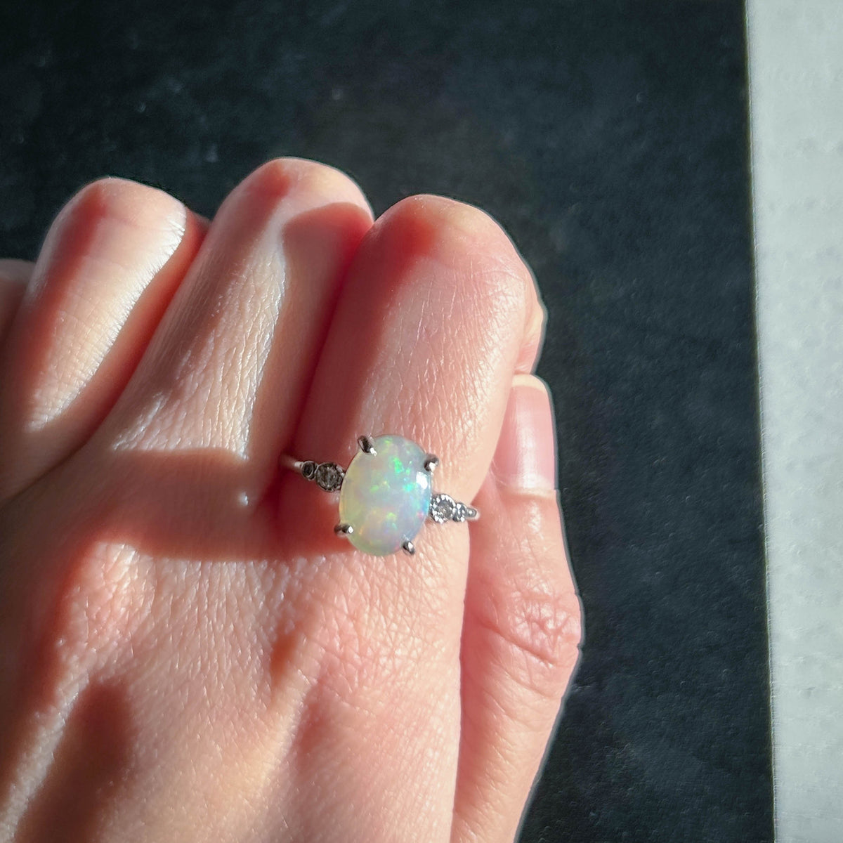 High Quality Rainbow Opal 925 Sterling Silver Adjustable Ring