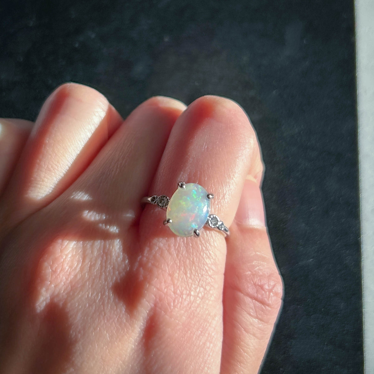 High Quality Rainbow Opal 925 Sterling Silver Adjustable Ring